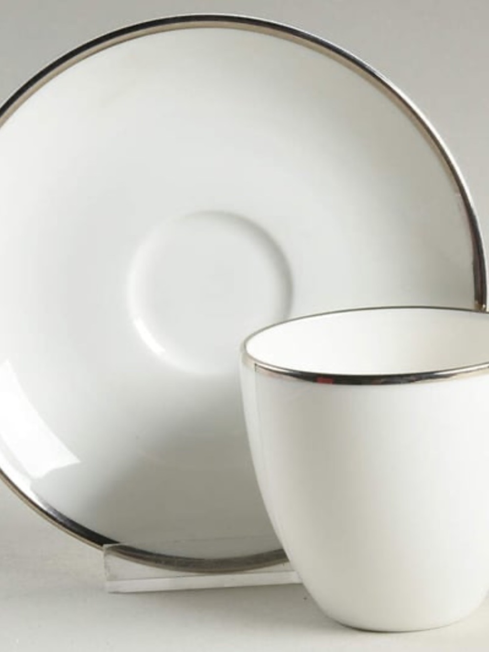 TiFFANY & CO Flat Demitasse Cup & Saucer Set Palladium Band with Platinum Trim